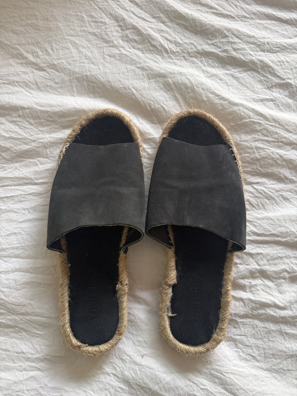 Black Leather Slide Espadrille Sandals - Women